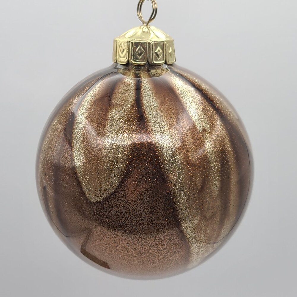 Glitter Marbled Effect Sparkly Christmas Ornament Gold and Bronze 3.5"
